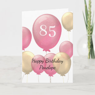 Cartão de Aniversário de 85 anos com Balões Rosa e