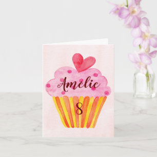 Cartão de aniversário de 8 anos - cupcake