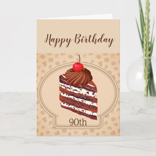 Cartão de Aniversário de 90 anos com Bolo de Choco (Frente)
