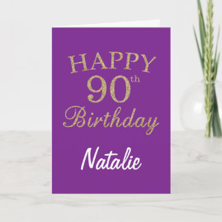 Cartão de Aniversário de 90 anos com Brilho Roxo e