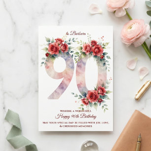 Cartão de Aniversário de 90 Anos com Rosa Vermelha