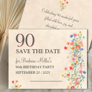Cartão de Aniversário de 90 Anos Floral Elegante