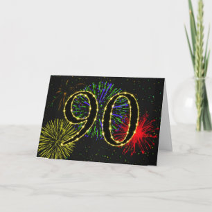 Cartão de aniversário de 90 com fogos de artifício