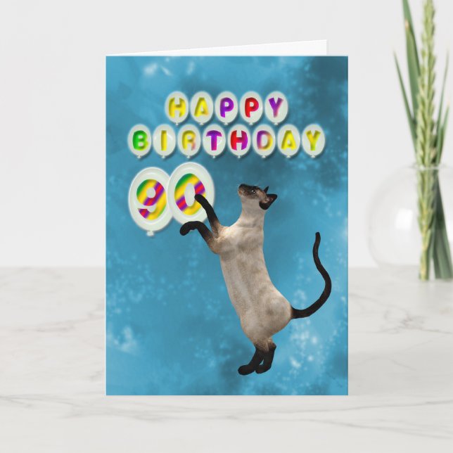 Cartão de aniversário de 90 com gatos siameses (Frente)