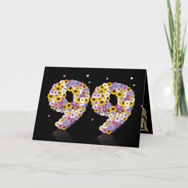 Cartão de aniversário de 99 anos com letras florid (Frente)
