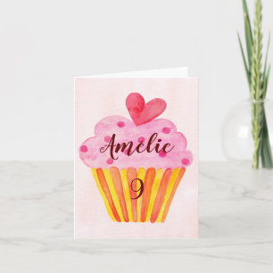Cartão de aniversário de 9 anos - cupcake