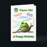 Cartão de aniversário de 9 anos do amigo Rã com pi<br><div class="desc">Um sapo feliz dizendo piadas de aniversário</div>