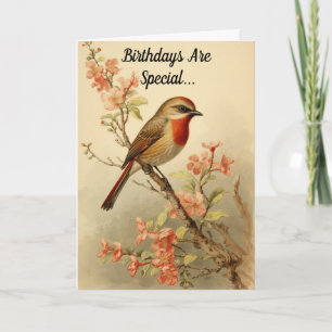 Cartão de Aniversário de Adorável Vintage Bird