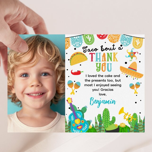 Cartão de Aniversário de Agradecimento da Festa de (Boys Colorful Fiesta Themed Birthday Thank You Card, Mexican Fiesta Birthday Party Thank You Card)