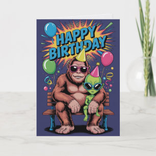 Cartão de Aniversário de Alien Bigfoot Divertido C