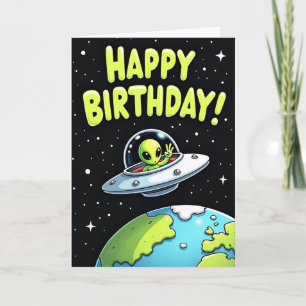 Cartão de Aniversário de Alien Verde