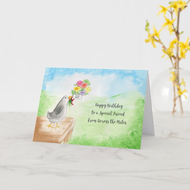 Cartão de Aniversário de Amigo Distante Pássaro Aq (Flor Amarela)