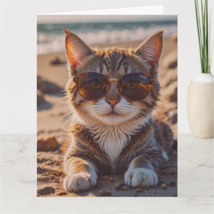 CARTÃO DE ANIVERSÁRIO DE AMIGO GATO NA PRAIA