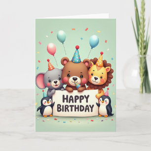 Cartão de Aniversário de Amigos Animais Alegres