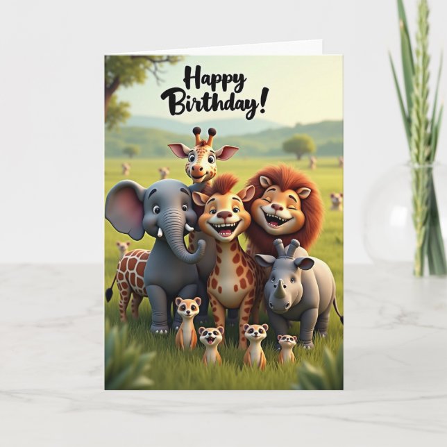 Cartão de Aniversário de Animais Alegres (Frente)