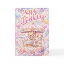 Cartão de Aniversário de Animais com Bolo de Anive