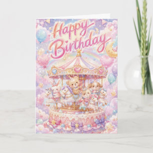 Cartão de Aniversário de Animais com Bolo de Anive
