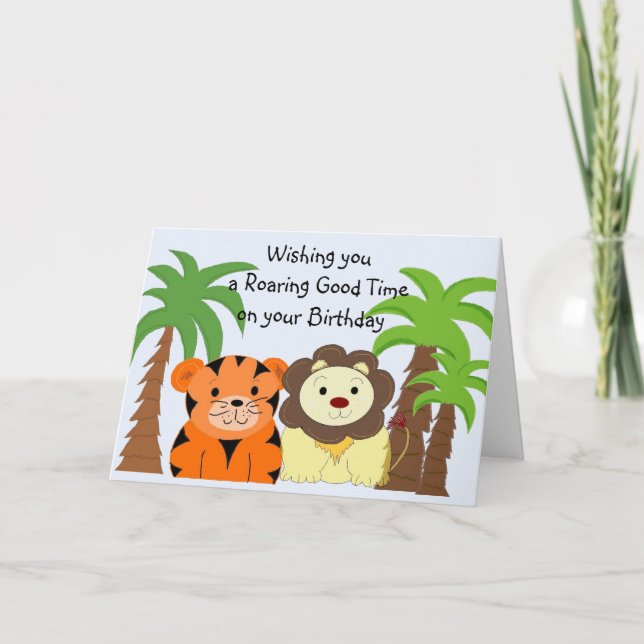Cartão de Aniversário de Animais da Selva (Frente)