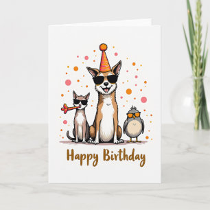 Cartão de Aniversário de Animais Legais