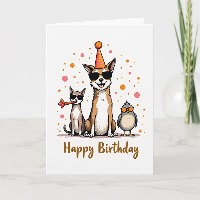 Cartão de Aniversário de Animais Legais (Frente)