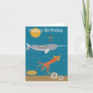 Cartão de aniversário de animais marinhos