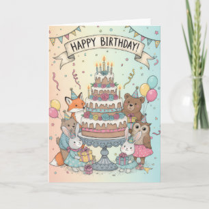 Cartão de Aniversário de Animal da Floresta