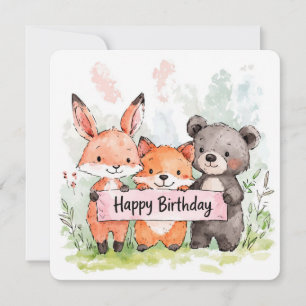 Cartão de Aniversário de Animal da Floresta em Aqu