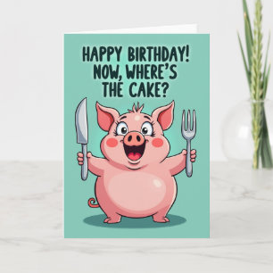 Cartão de Aniversário de Animal Rosa Gorducho