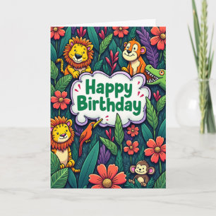 Cartão de Aniversário de Animal Vibrante