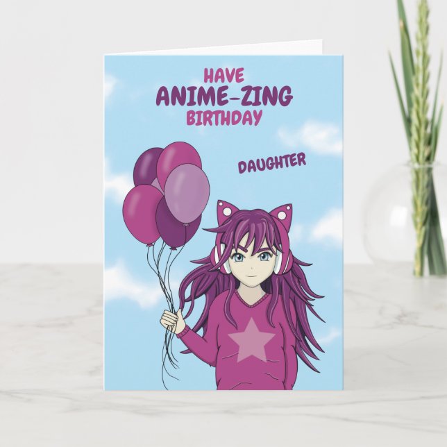 Cartão De Aniversário De Anime Para Filha (Frente)