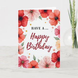 Cartão de Aniversário de Aquarela Carmesim