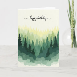 Cartão de Aniversário de Aquarela Florestal