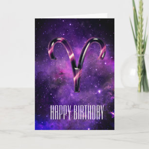Cartão de Aniversário de Áries Espaço Roxo