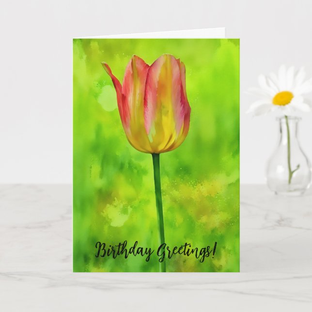 Cartão de Aniversário de Arte da Flor Alta Tulip (Planta pequena)