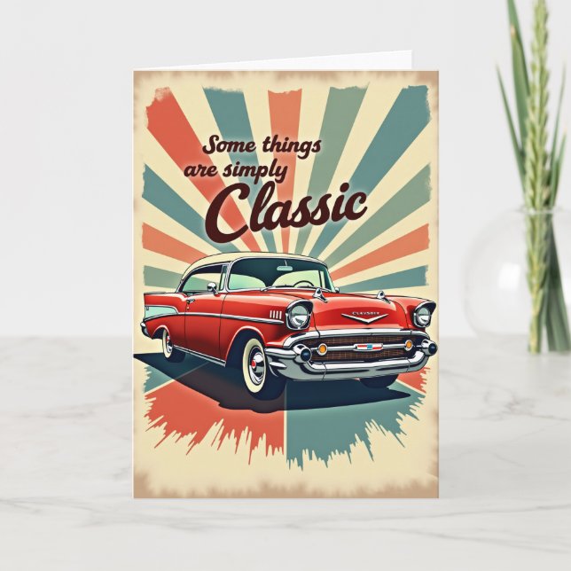 Cartão de Aniversário de Arte de Carro Clássico (Frente)