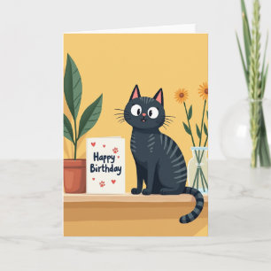 Cartão de aniversário de arte de felino fofo