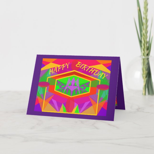 Cartão de aniversário de arte digital brilhante or (Frente)