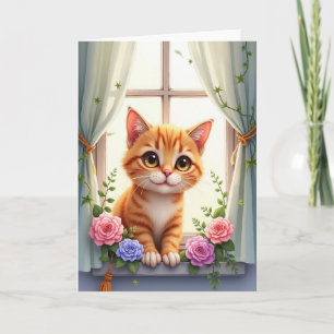 Cartão de Aniversário de Arte Felina Doce