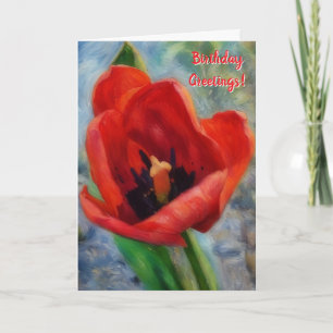 Cartão de Aniversário de Arte Flor Red Tulip
