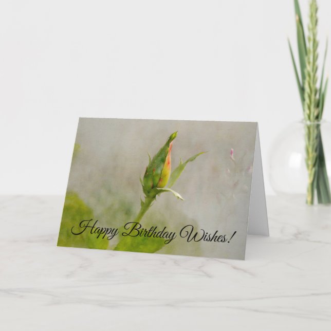 Cartão de Aniversário de Arte Flor Rosa Amarelo (Frente)