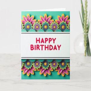 Cartão de Aniversário de Arte Floral Alegre
