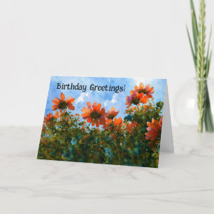 Cartão de Aniversário de Arte Floral Laranja Flor