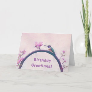 Cartão de Aniversário de Arte Rosa Hummingbird