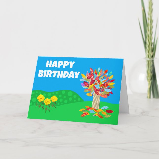 Cartão de aniversário de árvore do outono versão 2 (Frente)