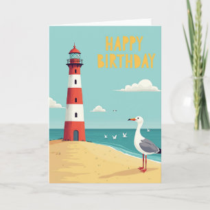 Cartão de Aniversário de Ave Marinha na Costa