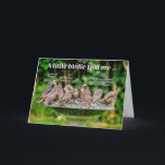 Cartão de Aniversário de Aves Marinhas<br><div class="desc">Um cartão de aniversário divertido com uma imagem fotográfica colorida de um grupo de filhotes lotados balançando, bebendo e geralmente batendo em um banho de pássaros com gotas d'água saltando por toda parte. O texto acima diz: Um passarinho me disse... . Então dois dos filhotes somam a história com um...</div>