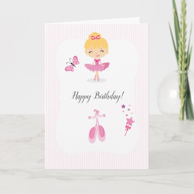 Cartão de Aniversário de Bailarina Rosa (Frente)