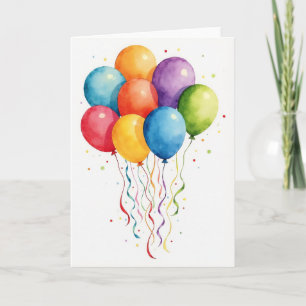 Cartão de Aniversário de Balão de Aquarela