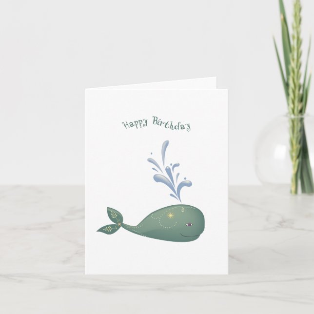 Cartão de Aniversário de Baleia Folha de Arte (Frente)
