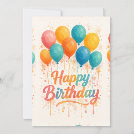 Cartão de Aniversário de Balões Coloridos de Aquar